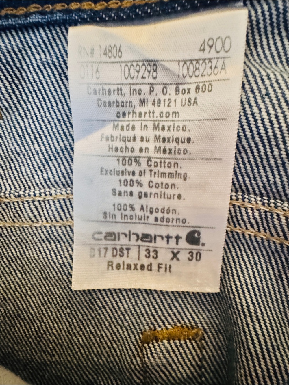 Carhartt Men’s Dark Blue Straight-Leg Jeans - Picture 2 of 3